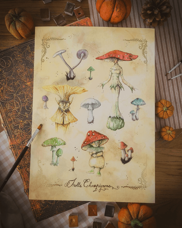 Affiche A4 - Trolls Champignons - dorure